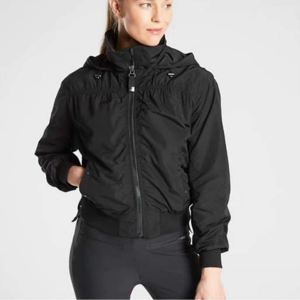 Athleta Point Reyes Bomber ll Woman’s XL Black Full Zip Packable Hood